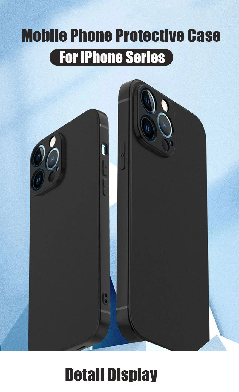 Luxury Black Phone Case For iPhone 16 15 14 11 12 13 Pro Max 7 8 Plus 13 Mini 16E SE 2022 Xr X Xs Matte Soft Back Cover Case