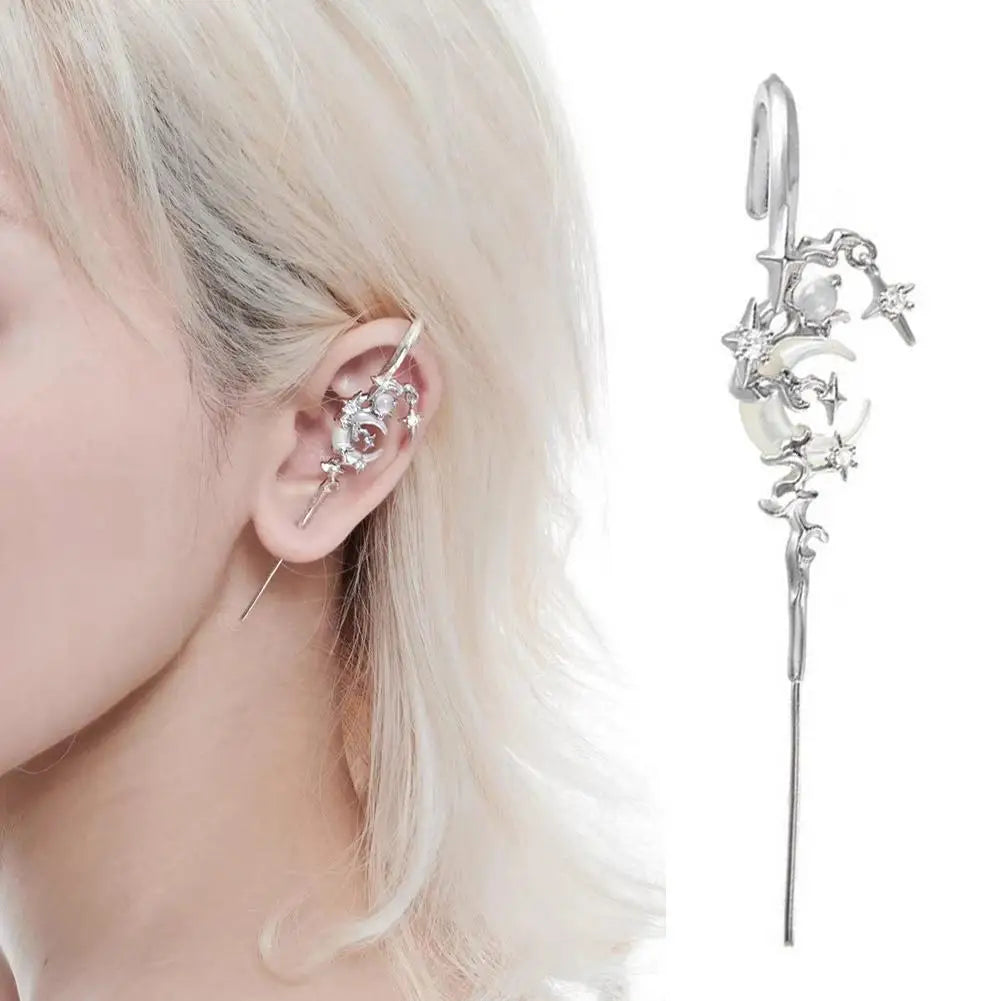 1pcs Stars Moon Ear Studs Diamond Setting Ear Crochet Perforation Earrings Punk Ear Hook Goth Sword Earrings Jewelry Accessorie