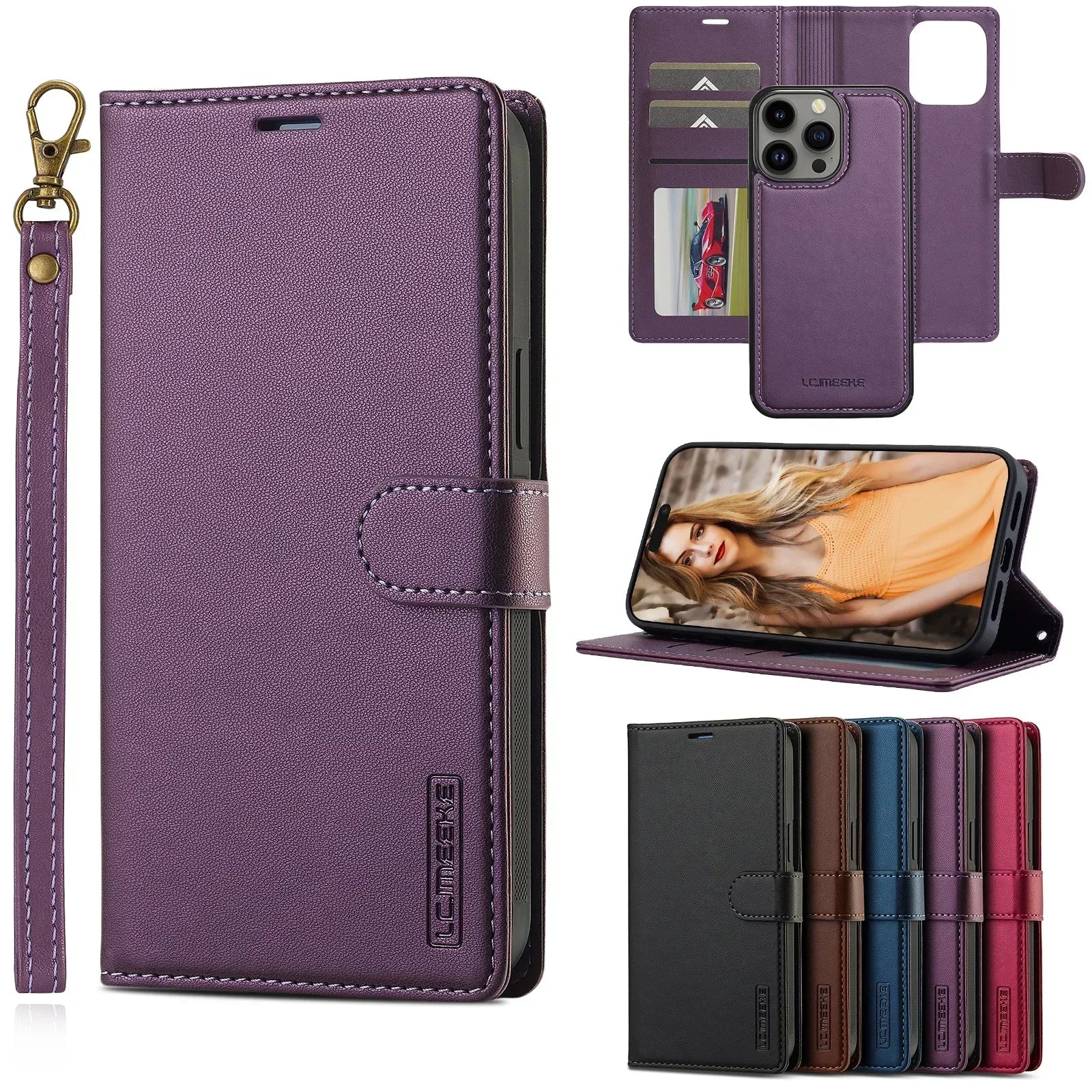 2in1 Removable Flip Leather Wallet Case Magnetic Phone Cover For iPhone 17 Air 15 Pro Max 14 Plus 16 13 12 11 SE 2022 Cards Solt