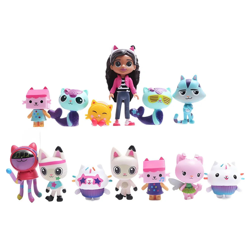 13pcs Gabby Dollhouse Anime Figure Toy Smiling Car Cat Hug Gaby Girl Dolls Mercat Cartoon Action Figure Xmas Birthday Kids Gift