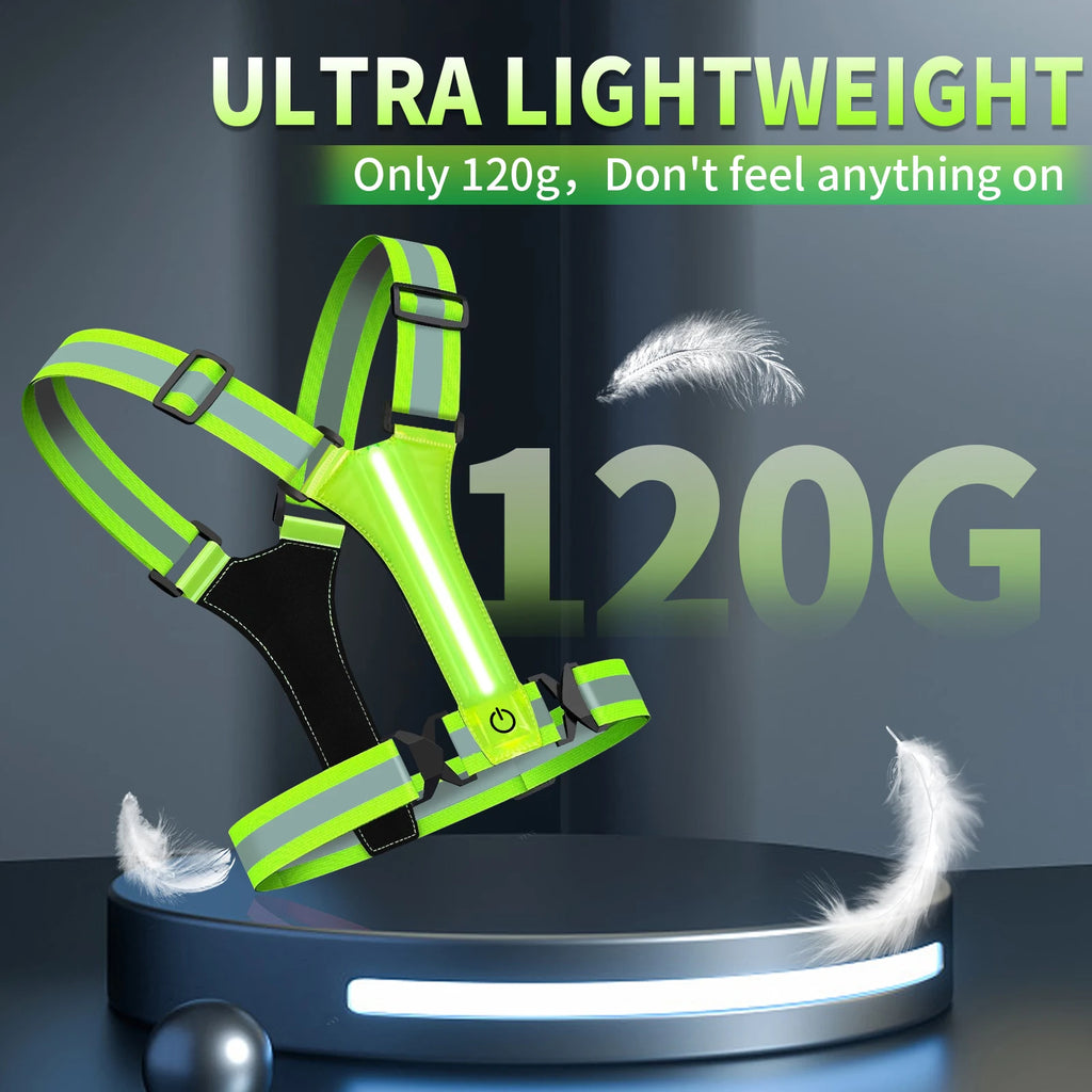 LED Running Vest USB Rechargeable Reflective Glowing Reflector Straps High Visibility Night Running Riding Clothing Elastic Band