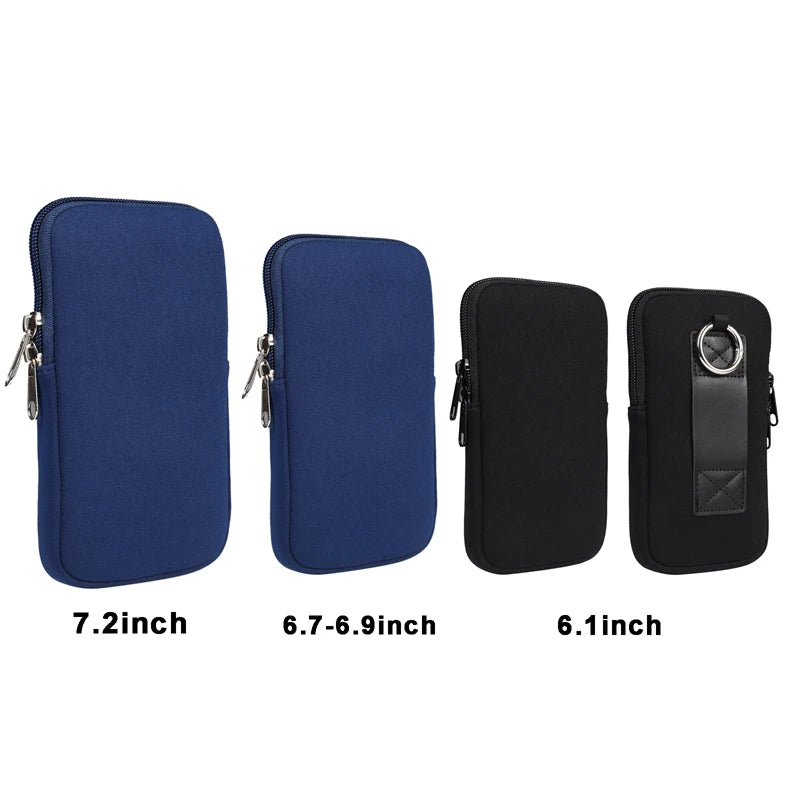 Cell Phone Pouch For iphone Samsung Motorola Xiaomi Huawei Smartphone Stretch Material Zipper Sleeve Hanging Waist bag Universal