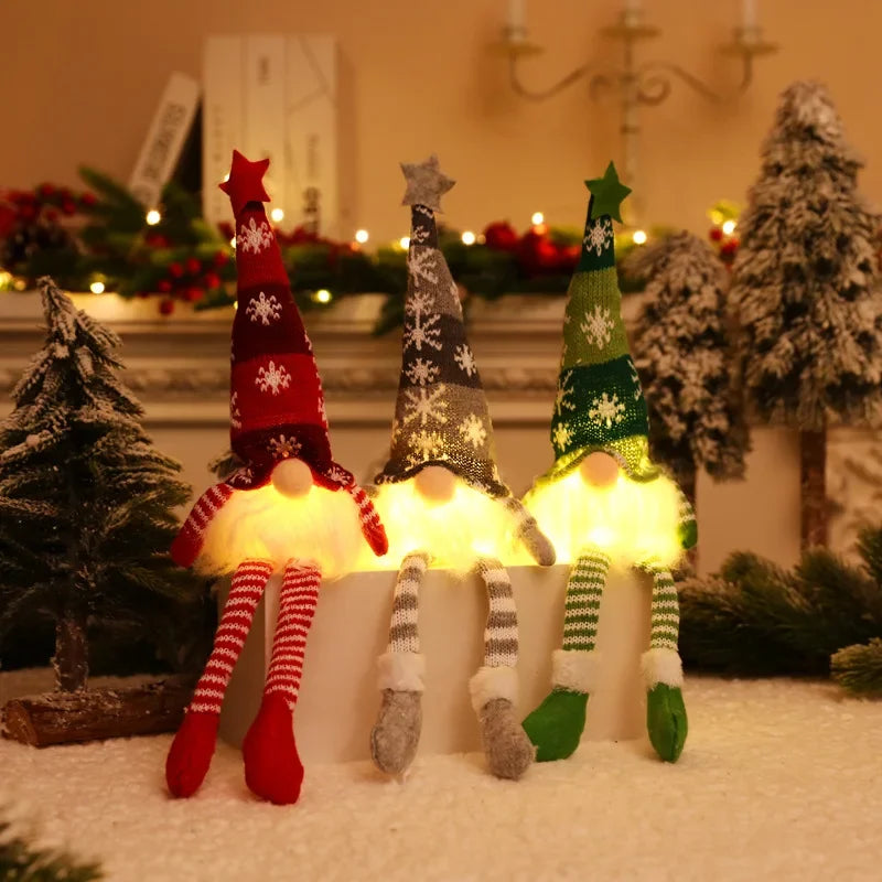 Christmas Faceless Doll Gnome Ornaments LED Light Plush Knitting Crafts Tree Pendant Christmas Decorations for Home Kids Gift