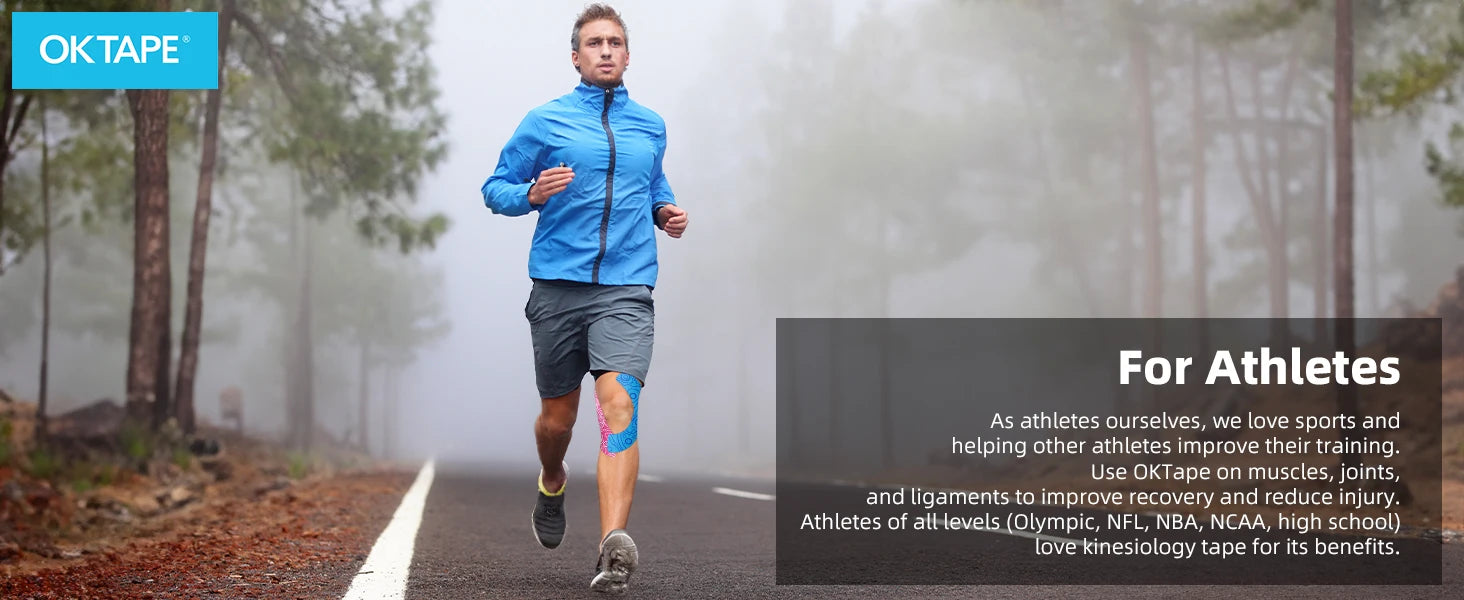 2 Rolls OK TAPE PRO Kinesiology Tape, New Packaging 5cmX16ft Free Cut Tape, Updated Elastic Athletic Tape Therapeutic Latex Free