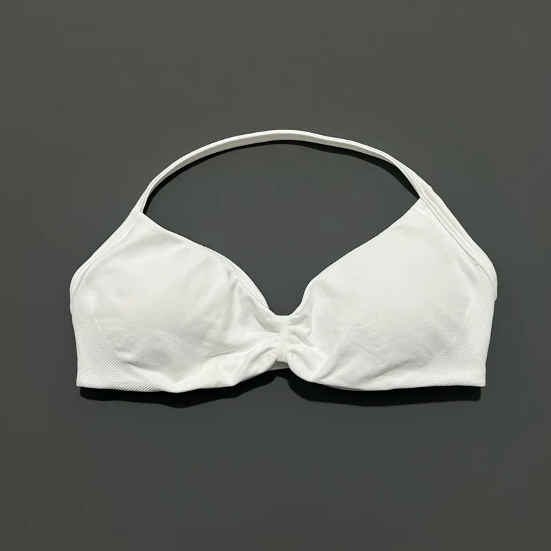 Sports Bra Strappy Backless Yoga Gym Bra Scrunch Push-up Removable Cups Women Workout Clothing Gym Top Halter Sport Bras