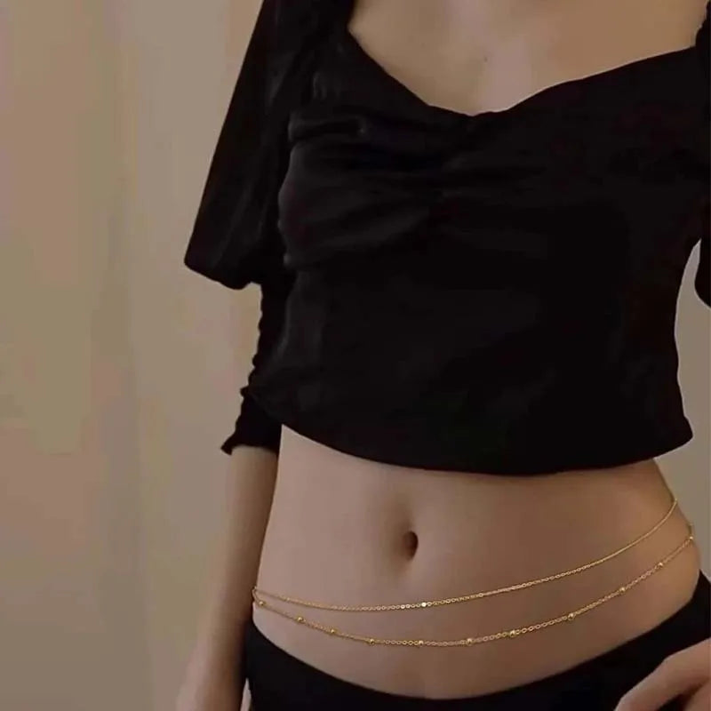 Fashion Metal Double Layered Beads Belly Chains for Women Simple Gold Color Waist Body Chain Beach Party Jewlery Accessories
