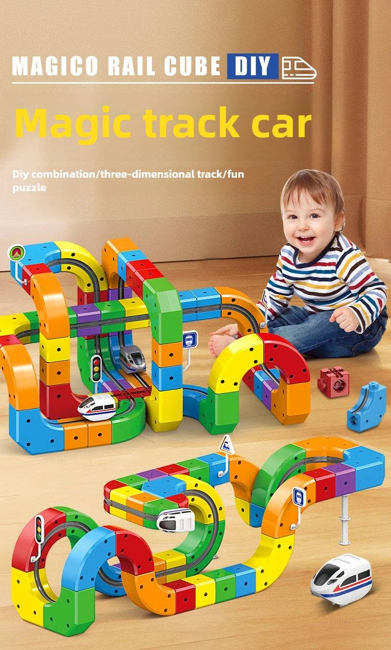 Children Magic Track Train Electric Assembled Building Blocks Magnetic Rail Car Maze Educational Toys for Kids Christmas Gifts
