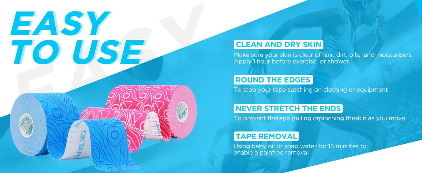 2 Rolls OK TAPE PRO Kinesiology Tape, New Packaging 5cmX16ft Free Cut Tape, Updated Elastic Athletic Tape Therapeutic Latex Free