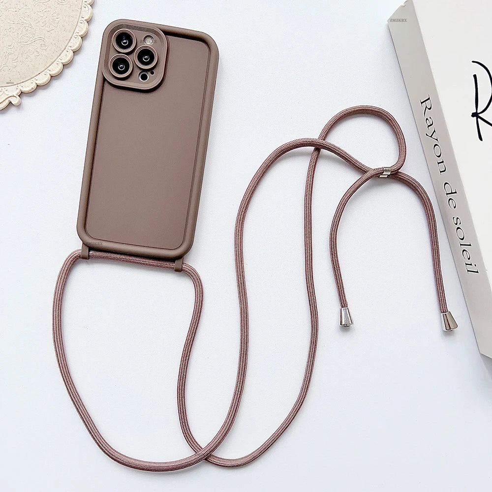 Crossbody Necklace Strap Adjustable Lanyard Silicone Phone Case For iphone 16 15 14 13 12 11 Pro X XR XS Max 7 8 Plus Soft Cover