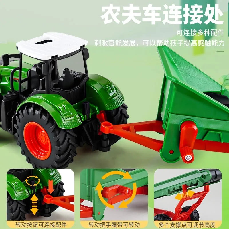 Tractor Toy Car Model Trailer and Accessories Simulation Children's Farmer Car