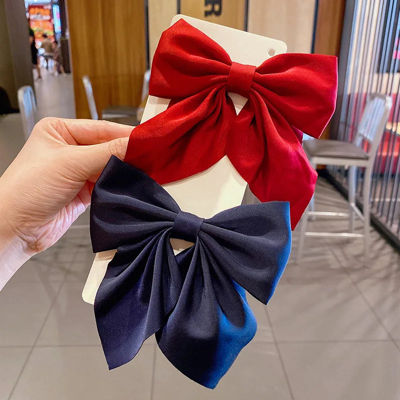 Solid Color Satin Bowknot Hair Clips For Girls Sweet Bow Women Hairpins Butterfly Barrettes Duckbill Clip Kids Hair Accessories