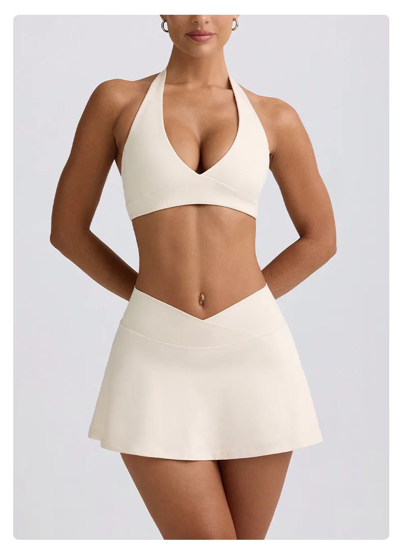 Ctenkevet Women Chest Padding And High Elasticity Bra Set 2Pcs Tennis Skirt Sportswear Female Golf Suits Sport Outfit For Woman