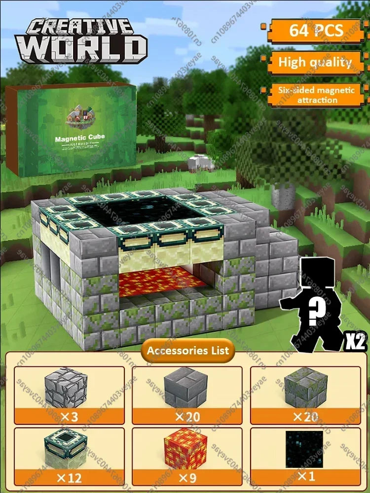 Magnetic Building Blocks Mine World Montessori Educational STEM Sensory Toy for Magnet Cube Kids Boys Girls Ages 3+ DIY Toy Gift