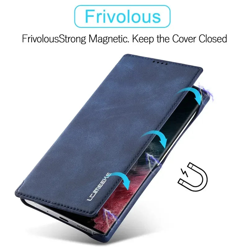 Flip Leather Phone Case For Samsung Galaxy S25 S24 S23 Ultra S22 Plus S21 FE S20 Card Slot Stand Wallet Protect Cover