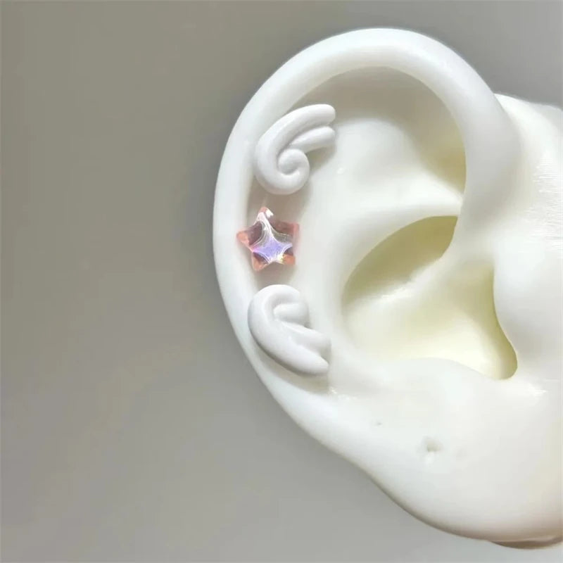 Sweet Angel's Wings Stainless Steel Ear Bone Nail Cute Acrylic Love Heart Cross Earrings for Women Body Puncture Accessories