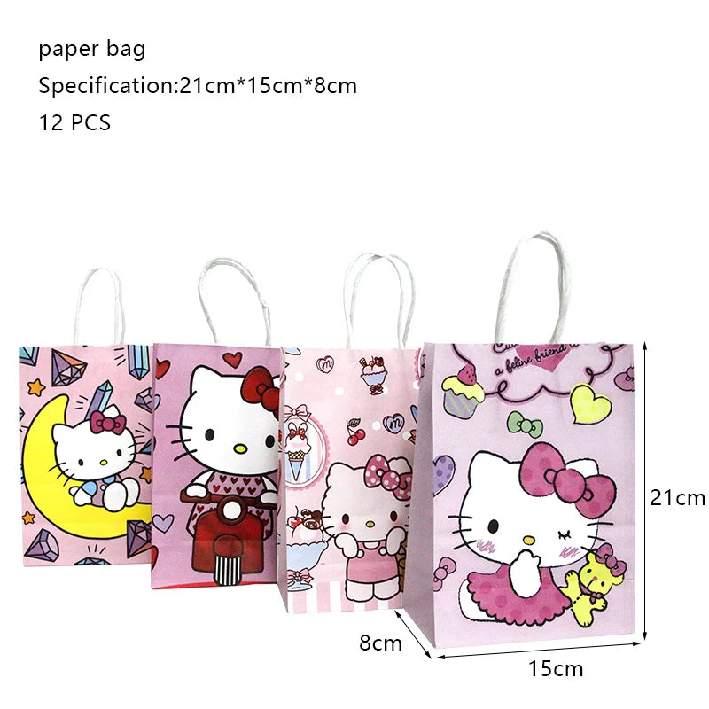 Hello Kitty Birthday Party Decoration Cartoon Cat Kids Aluminum Foil Balloon Disposable Tableware Banner Child Event Supplies