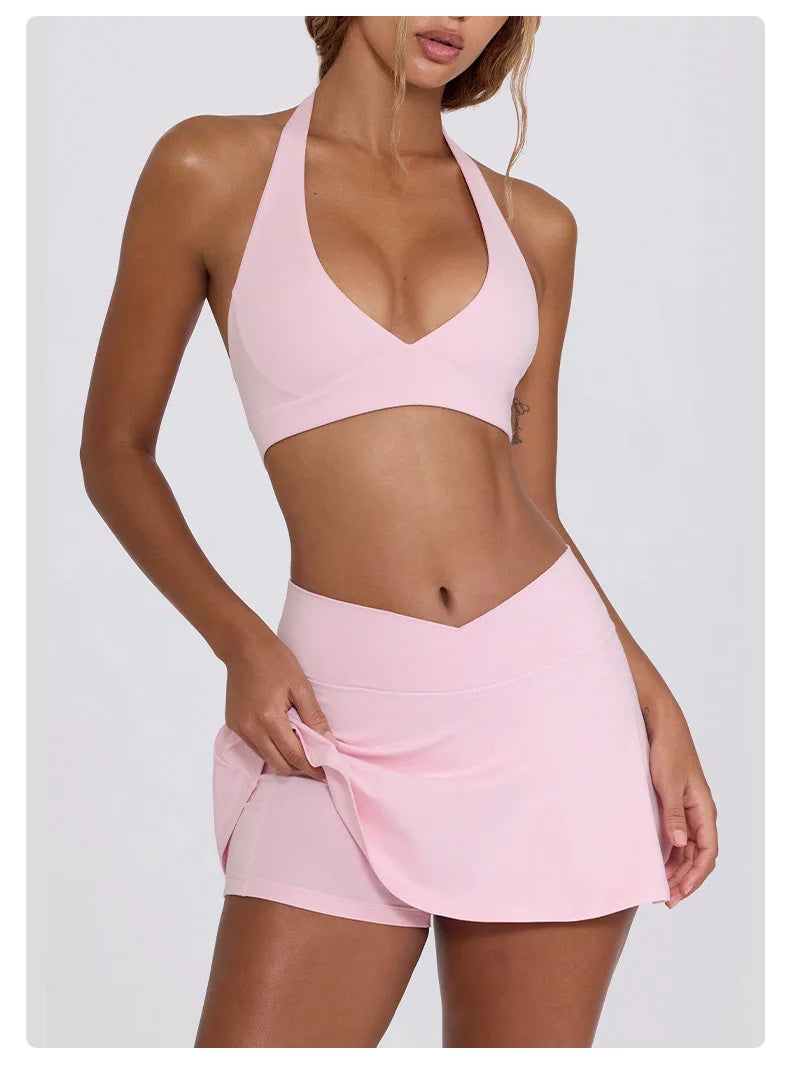 Ctenkevet Women Chest Padding And High Elasticity Bra Set 2Pcs Tennis Skirt Sportswear Female Golf Suits Sport Outfit For Woman