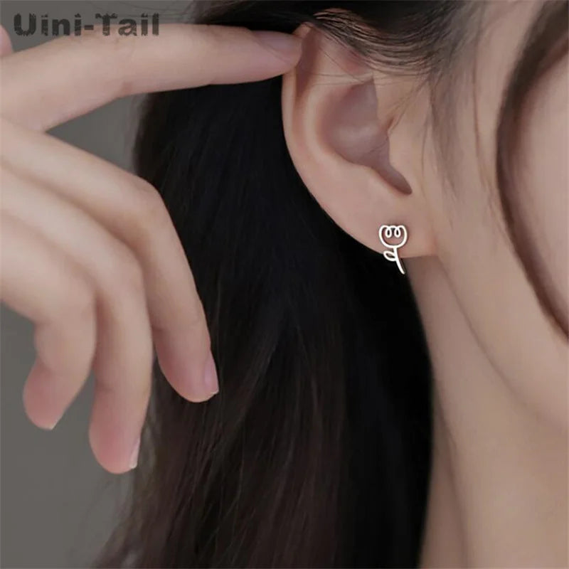 Uini-Tail hot selling new 925 Tibetan silver cute tulip earrings temperament fashion trend dynamic sweet girl jewelry  ED190