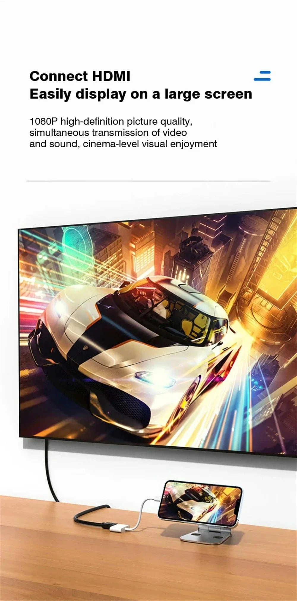 HD 1080P Phone To HDMI-Compatible Projection Cable Adapter Audio Sync Screen Connector For Lightning To HDMI-Compatible Adapter