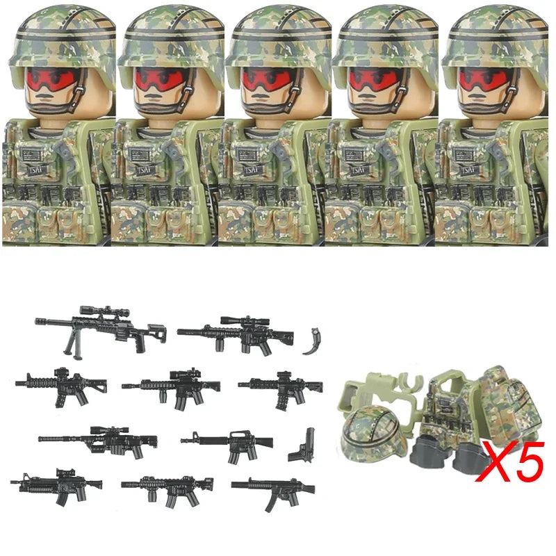 Military Army Figures Building Blocks SWAT Ghost Commando Special Forces Soldier Weapons Gun Hat Shield Belt AK Mini Bricks Toy