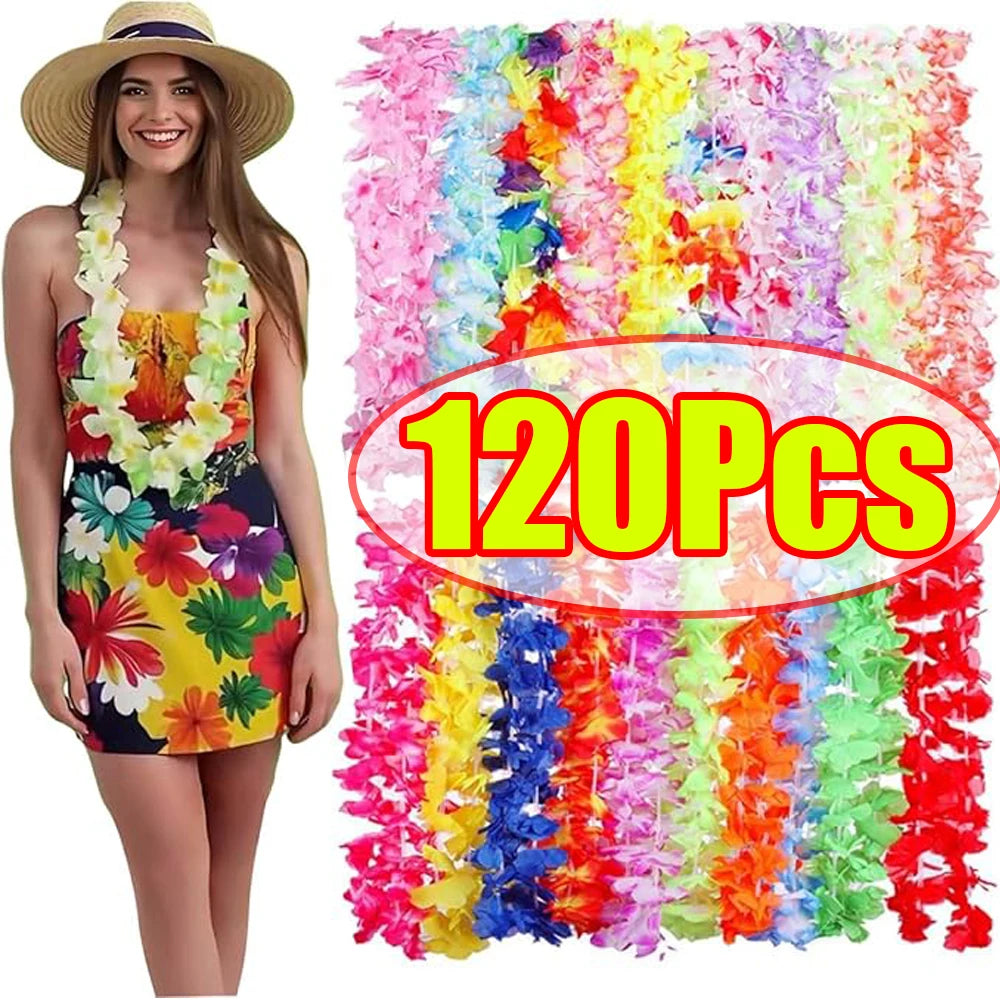 1-120Pcs Hawaii Party Leis Wreath  Artificial Leis Garlands Necklaces for Luau, Beach, Wedding or Birthday Party Decorations