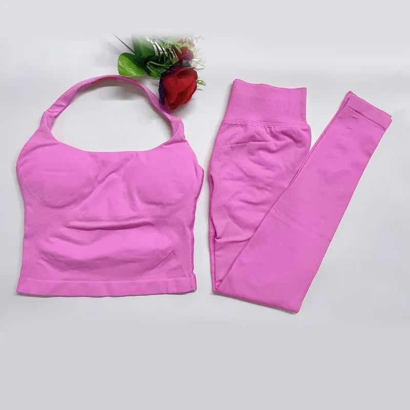 Women's High Stretch Soft Halter Top Sports Tops Legging Set Gym Workout Yoga Fitness Active Wear Impact Outfit Sport Pant
