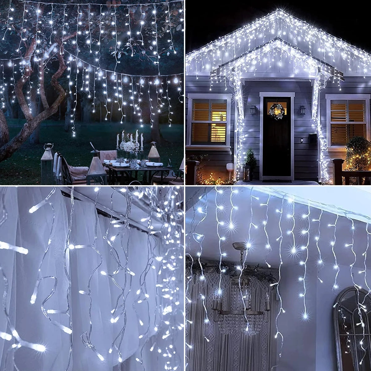 NEW 162/96LED Solar Icicle Outdoor Christmas Lights 8 Modes Waterproof Fairy Lights for Home Party Halloween Holiday Decoration