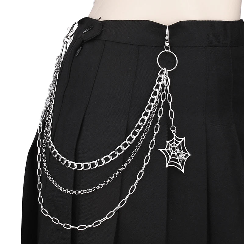 For Men Women Accessories Gifts Fashion Punk Metal Waist Chain Hip Hop Spider Web Pendant Jeans Chain