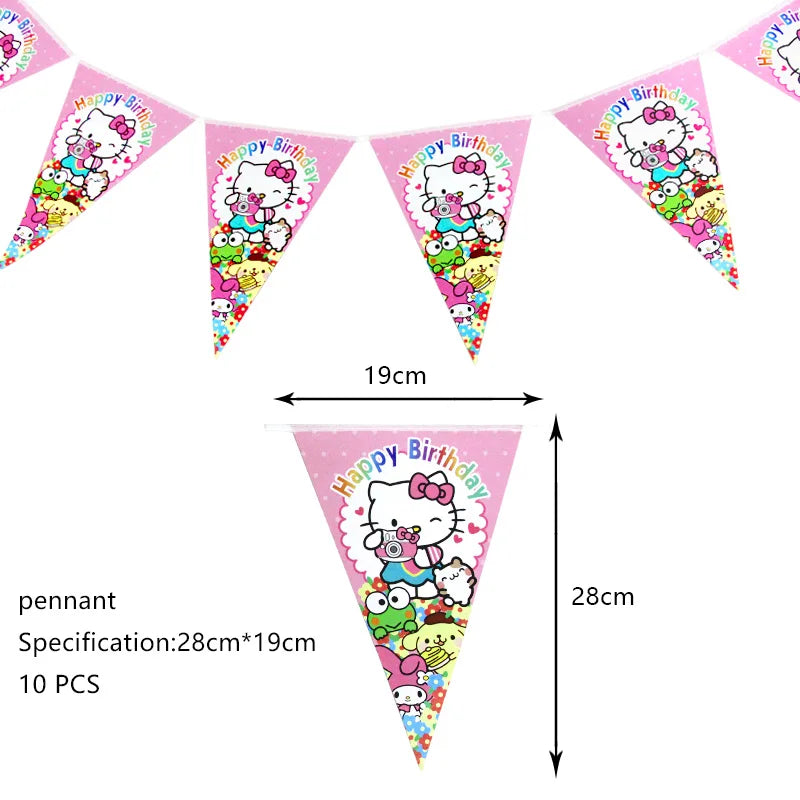Hello Kitty Birthday Party Decoration Cartoon Cat Kids Aluminum Foil Balloon Disposable Tableware Banner Child Event Supplies