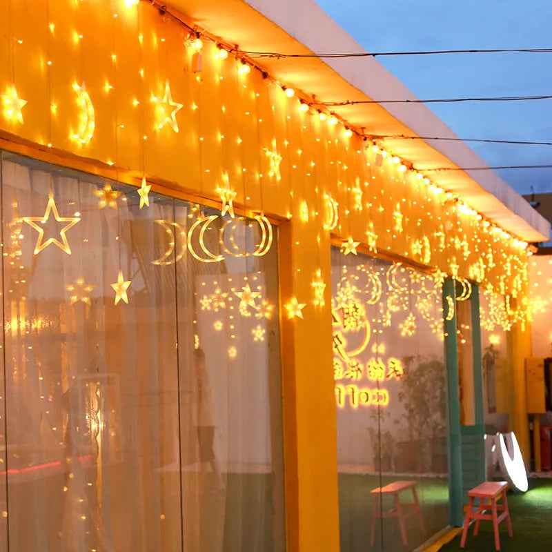 LED Christmas Stars Moons Fairy Light EU Garland Home Pendant Elk Wedding Light for Home Decoration Drop Ornaments Gift Navidad