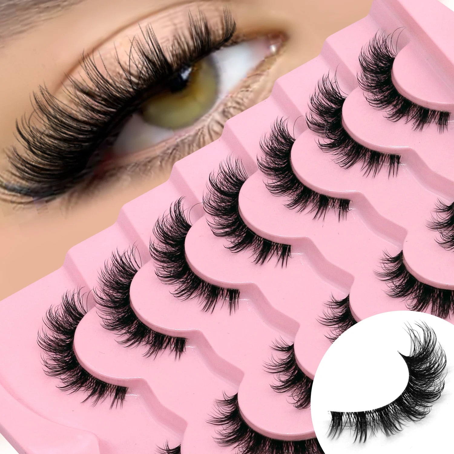 Veltrinay Fake Lashes Mink Lashes Plush 3D False Eyelashes Clear band Accent Cat Eye Lashes False Lashes Makeup