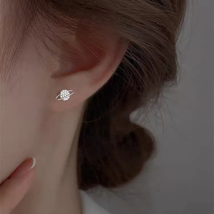 Simple Fashion Zircon Star Moon Mini Earrings for Women Cute Korean Planet Asymmetric Ear Studs Piercing Earrings Jewelry Gifts