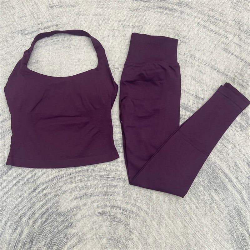 Women's High Stretch Soft Halter Top Sports Tops Legging Set Gym Workout Yoga Fitness Active Wear Impact Outfit Sport Pant