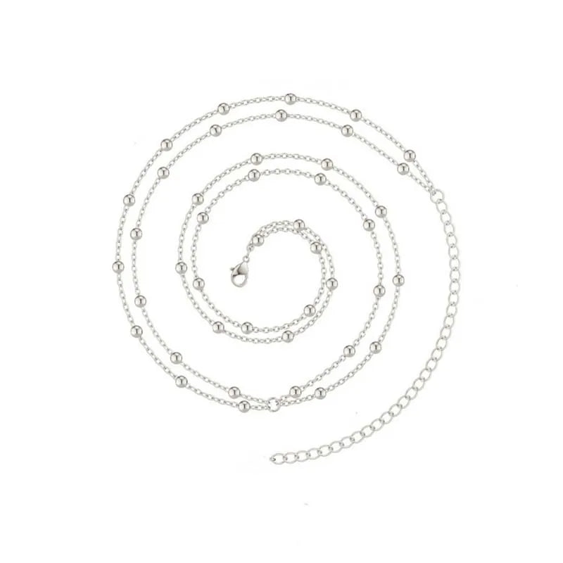 Fashion Double Layer Beaded Waist Chain for Women Simple Gold Color Metal Cross Round Bead Body Chain Bikini Jewelry Acessories