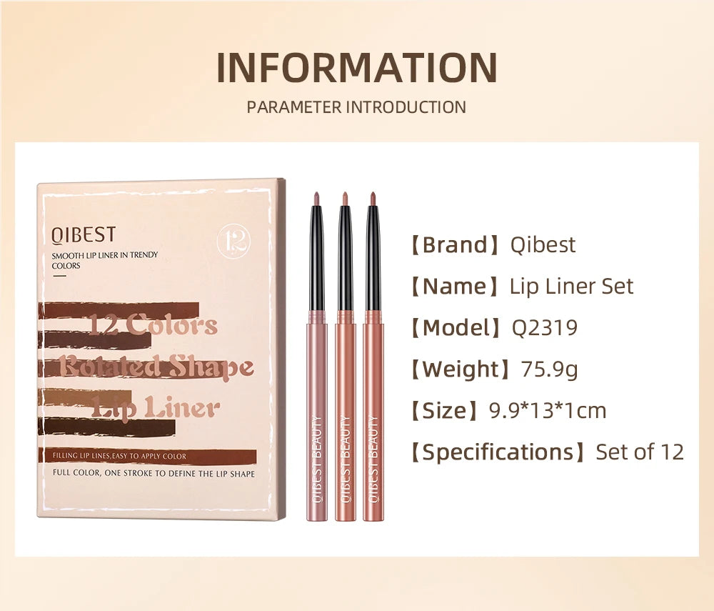 12pcs/set Lip Liner Pencil Waterproof Long Lasting Lipstick Matte Nude Contour Lipliner Pencil Lipstick Pen Lip Tint Cosmetics