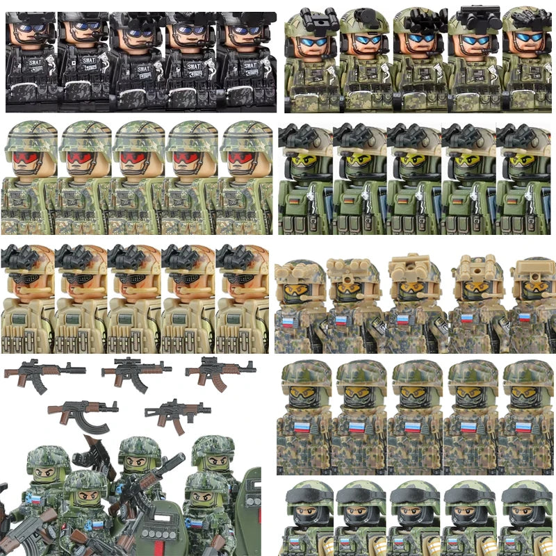 Military Army Figures Building Blocks SWAT Ghost Commando Special Forces Soldier Weapons Gun Hat Shield Belt AK Mini Bricks Toy