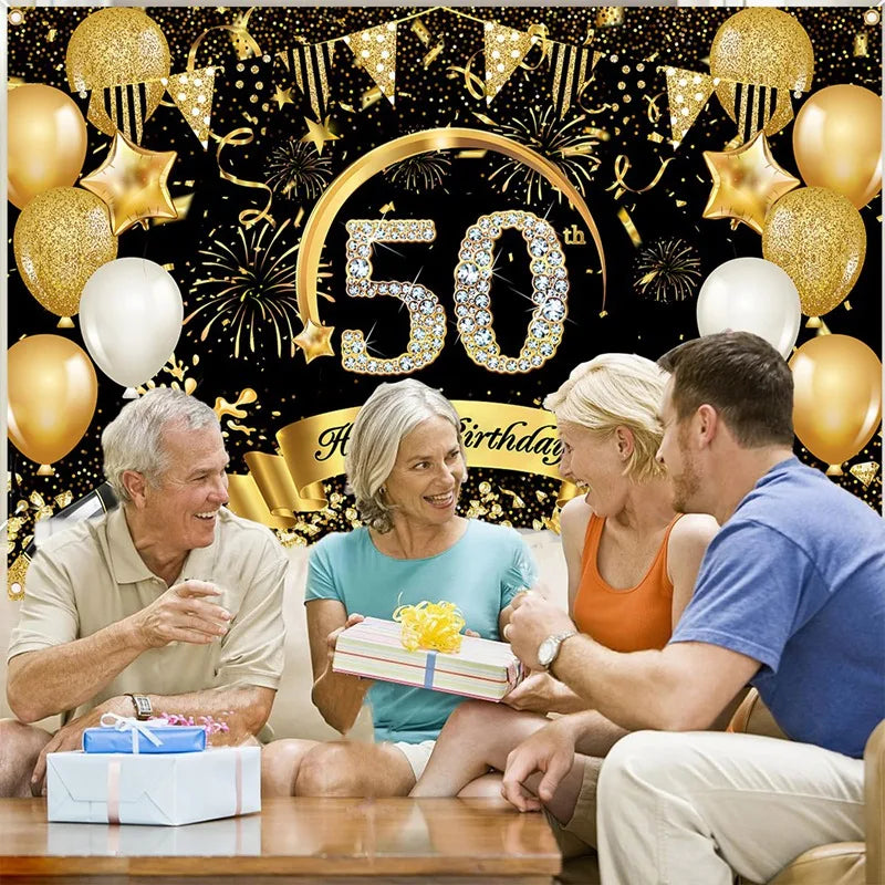 Happy 30th 40th 50th Birthday Banners Black Gold Birthday Party Decorations Adults 30 40 50 Years Old Birthday Party Supplies