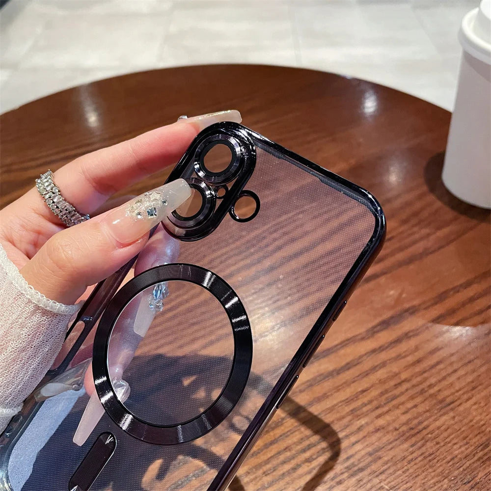 Luxury Clear Plating Magnetic Phone Case for Samsung Galaxy S25 S24 S23 FE S22 S21 S20 Plus Note 20 Ultra A55 A35 A15 A05 Cover