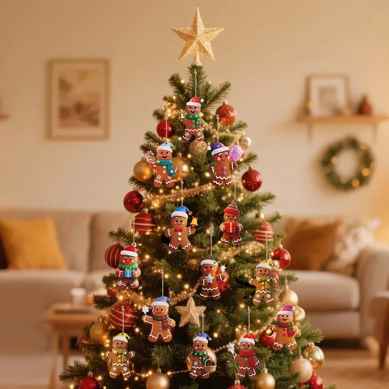 12/24pcs Christmas Gingerbread Man Ornaments Xmas Tree Wooden Hanging Pendants 2026 New Year Party Home Decoration Kids DIY GIft