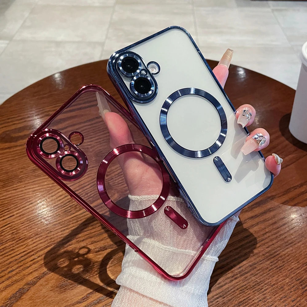 Luxury Clear Plating Magnetic Phone Case for Samsung Galaxy S25 S24 S23 FE S22 S21 S20 Plus Note 20 Ultra A55 A35 A15 A05 Cover