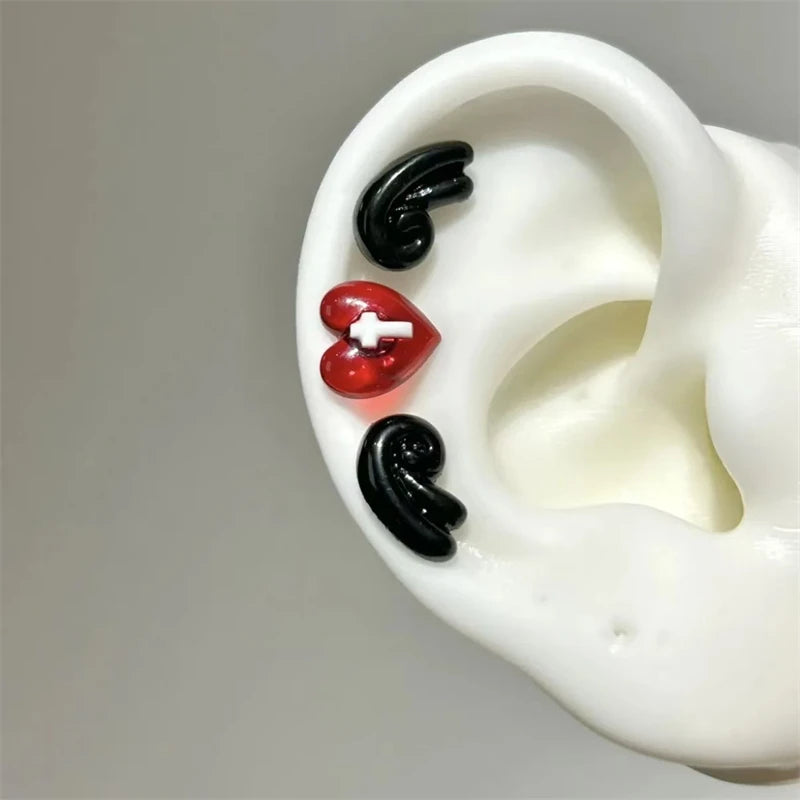 Sweet Angel's Wings Stainless Steel Ear Bone Nail Cute Acrylic Love Heart Cross Earrings for Women Body Puncture Accessories