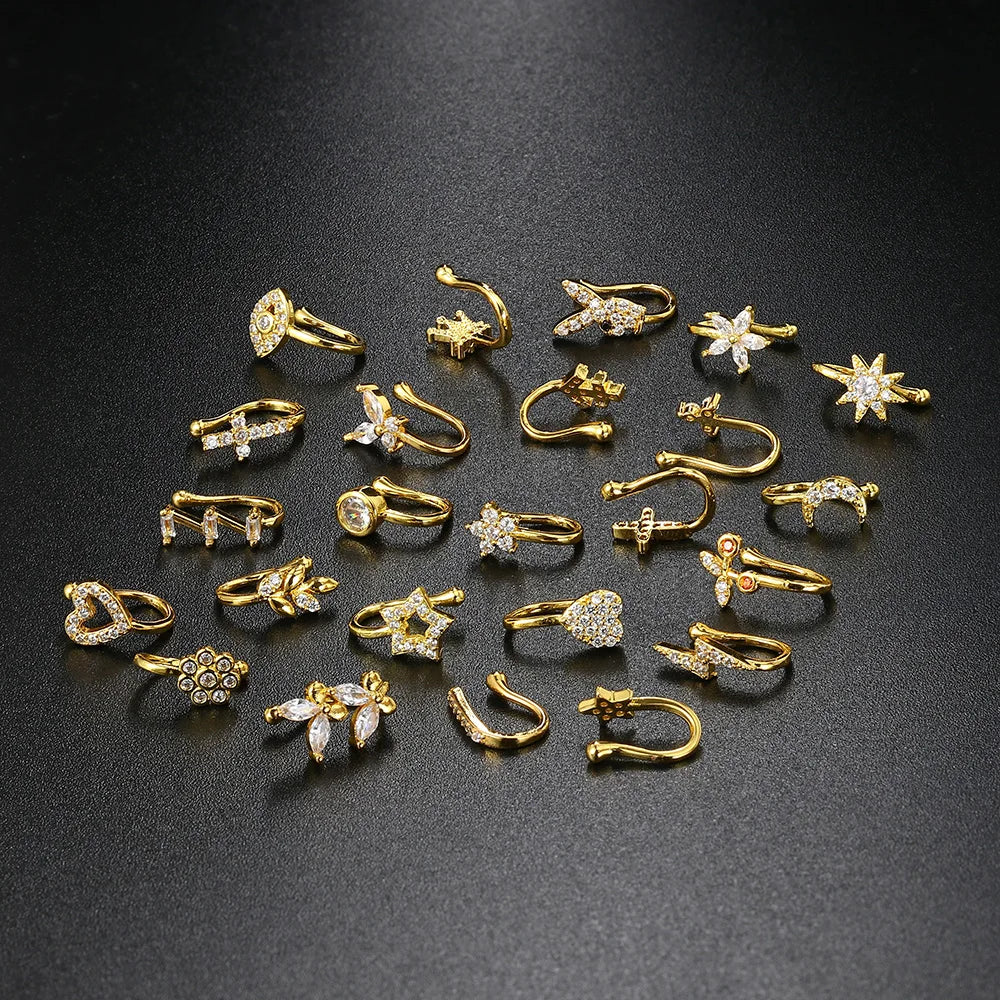 Fake Piercing Clip Nose Ring Cuff Body Jewelry for Women New Trend 1PCS Ear Cuffs Heart Star Flowers Butterfly Clip Rings KAE197