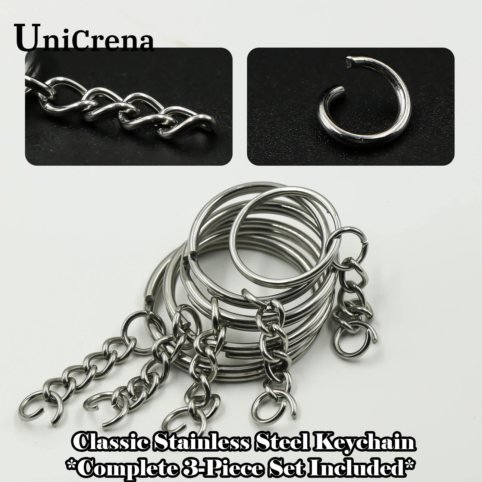 UniCrena Split Ring Stainless Steel Key Ring with Chain and Jump Rings Keychain for DIY Crafts, Jewelry Making, Dog Tags Bulk