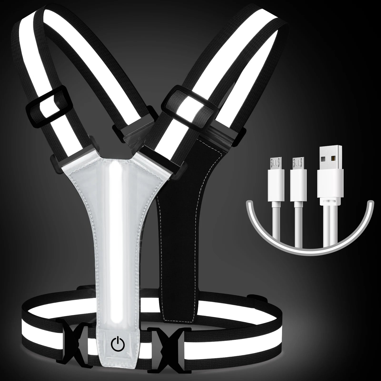 LED Running Vest USB Rechargeable Reflective Glowing Reflector Straps High Visibility Night Running Riding Clothing Elastic Band