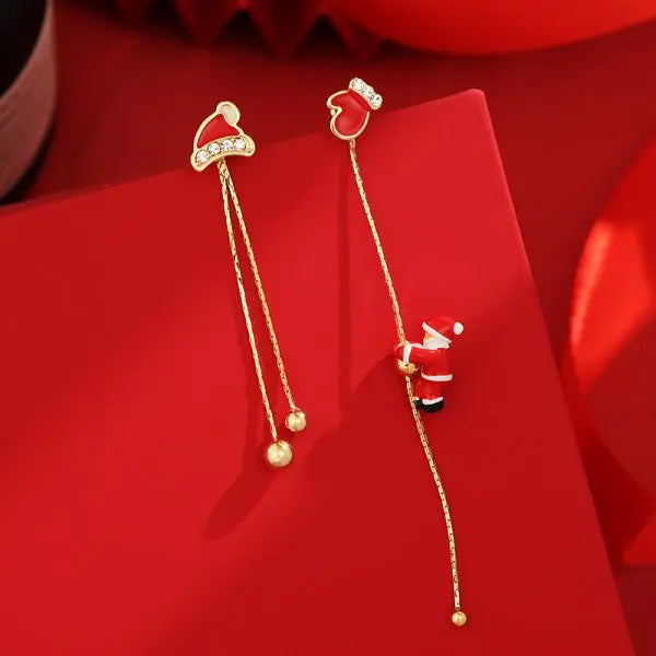New Design Moving Santa Claus Tassel Dangle Earrings for Women Christmas Tree Snowflake Asymmetric Long Earring New Year Jewelry