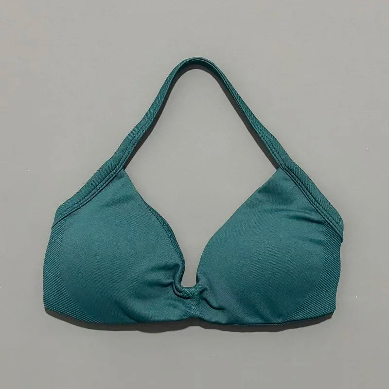 Sports Bra Strappy Backless Yoga Gym Bra Scrunch Push-up Removable Cups Women Workout Clothing Gym Top Halter Sport Bras