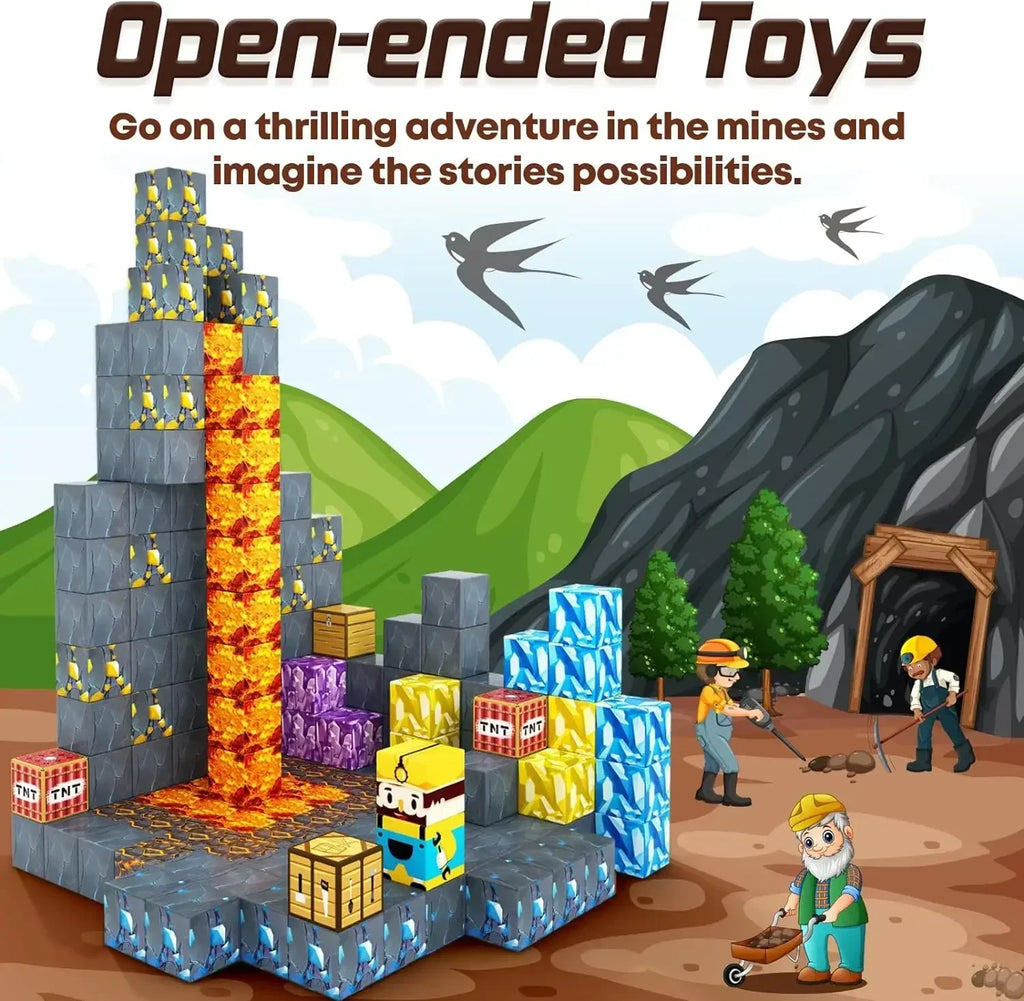 Magnetic Building Blocks Mine World Montessori Educational STEM Sensory Toy for Magnet Cube Kids Boys Girls Ages 3+ DIY Toy Gift