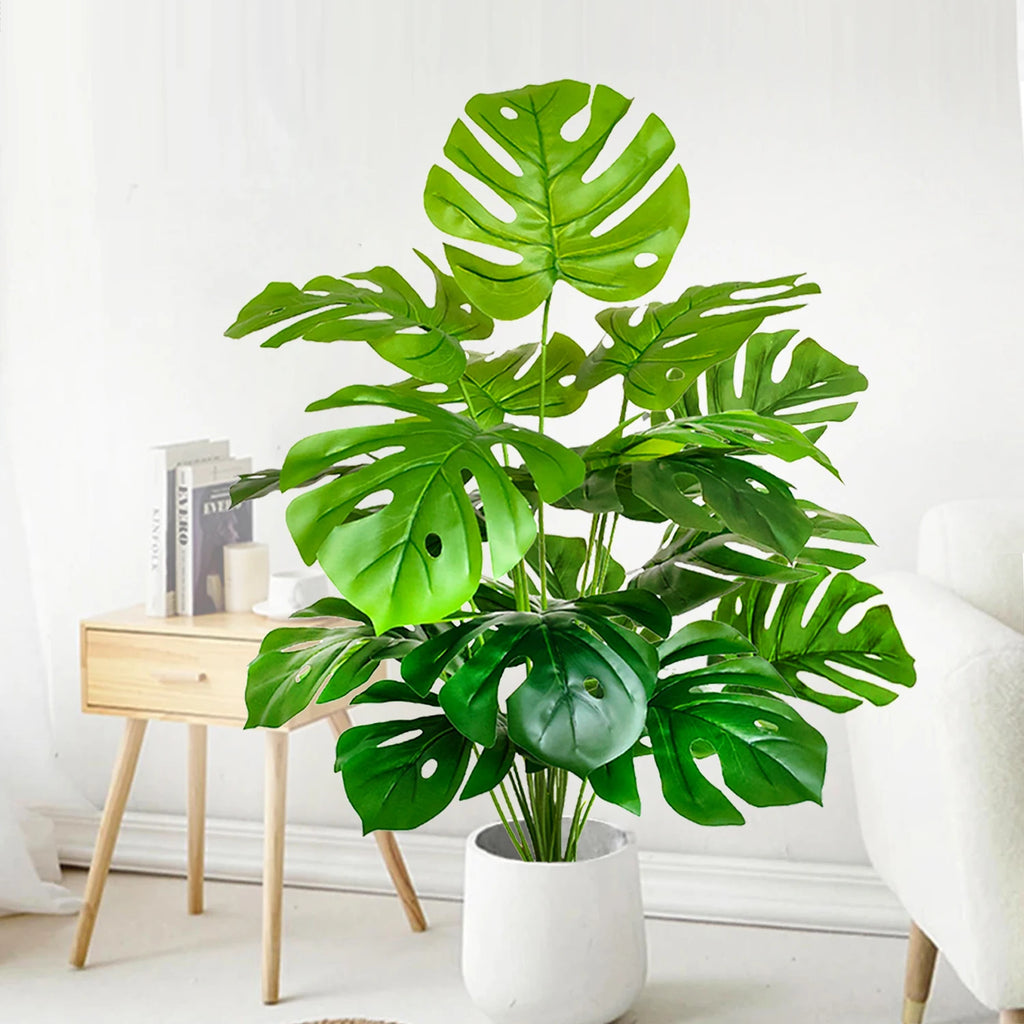 40-130cm（51.18in） Artificial Monstera Plant Fake Palm Tree Plastic Turtle Leaf Green Plant for Home Garden Room Office Decor