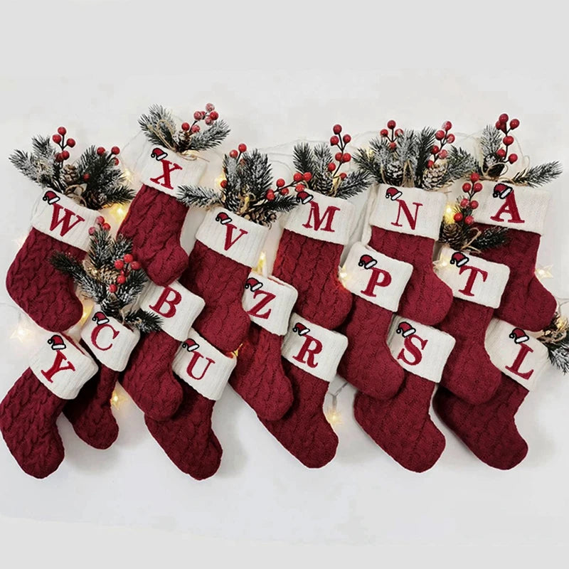 Christmas Alphabet Knitting Socks Christmas Tree Ornaments Christmas Decorations For Home 2025 Noel New Year 2026 Xmas Gift