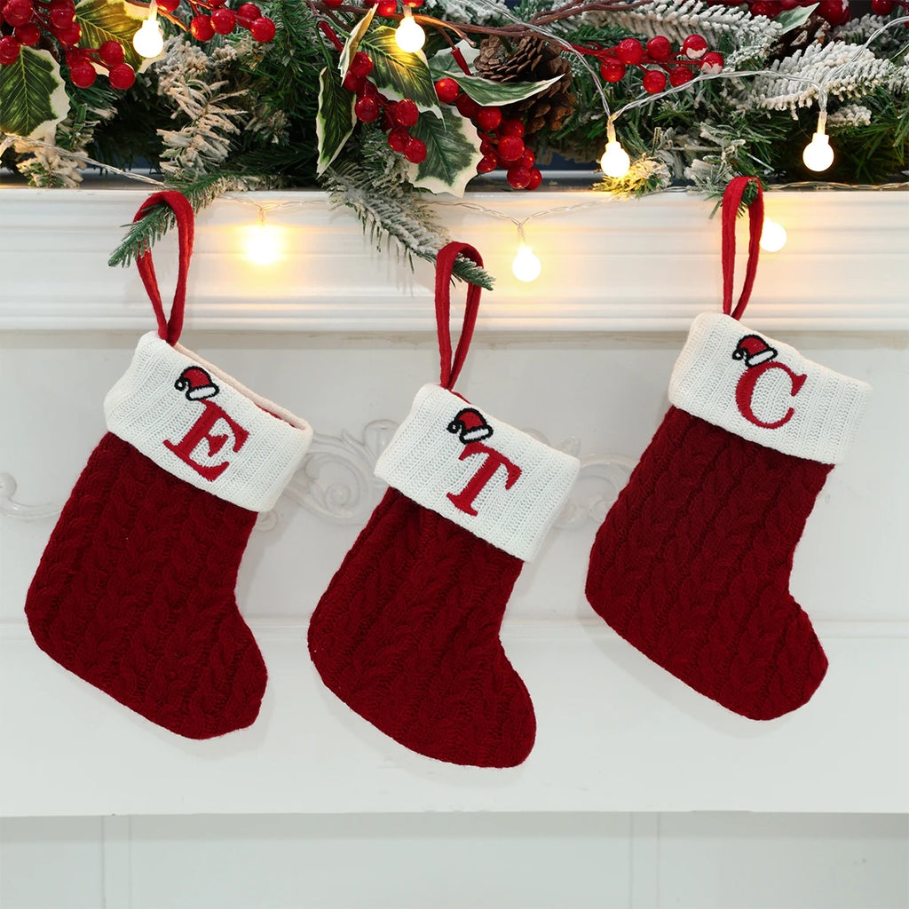 Christmas Alphabet Knitting Socks Christmas Tree Ornaments Christmas Decorations For Home 2025 Noel New Year 2026 Xmas Gift